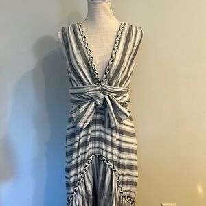 Misa Los Angeles, sleeveless maxi dress, black and cream striped